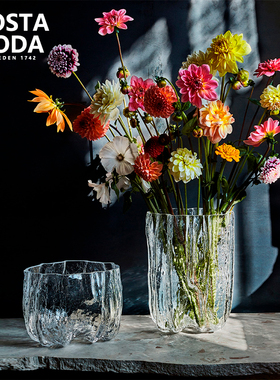 KOSTA BODA 进口水晶玻璃Crackle裂纹花瓶欧式简约客厅插花摆件