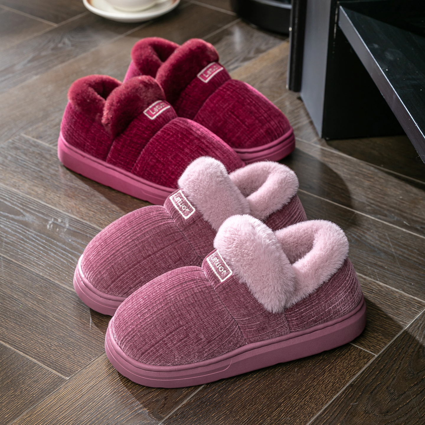 乐拖保暖加厚毛绒情侣保暖棉鞋
