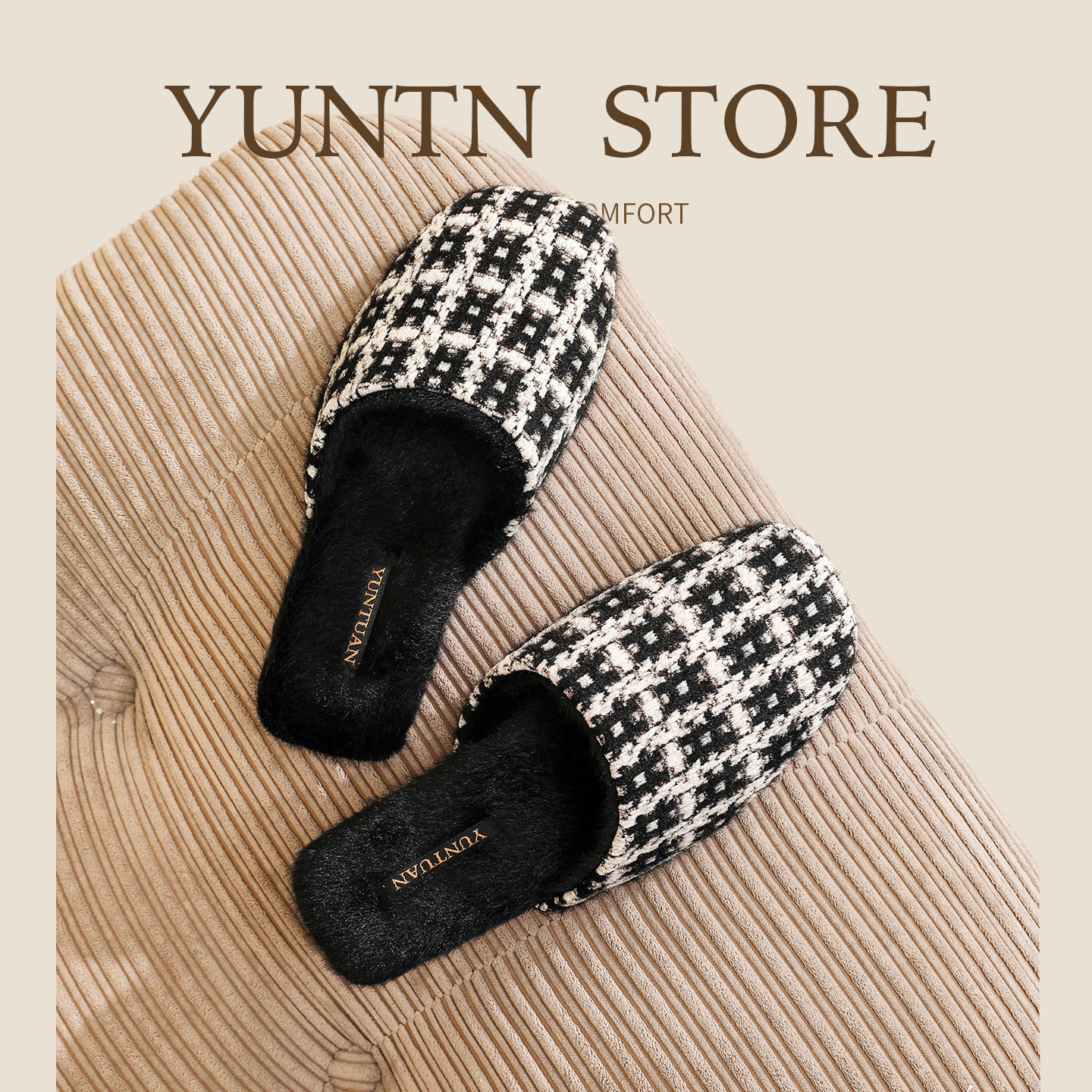 云团秋冬季女士棉拖鞋法式小香风优雅轻奢加绒保暖室内木地板居家