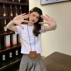 Real shot real price Korean design sense bright diamond versatile short stretch T-shirt