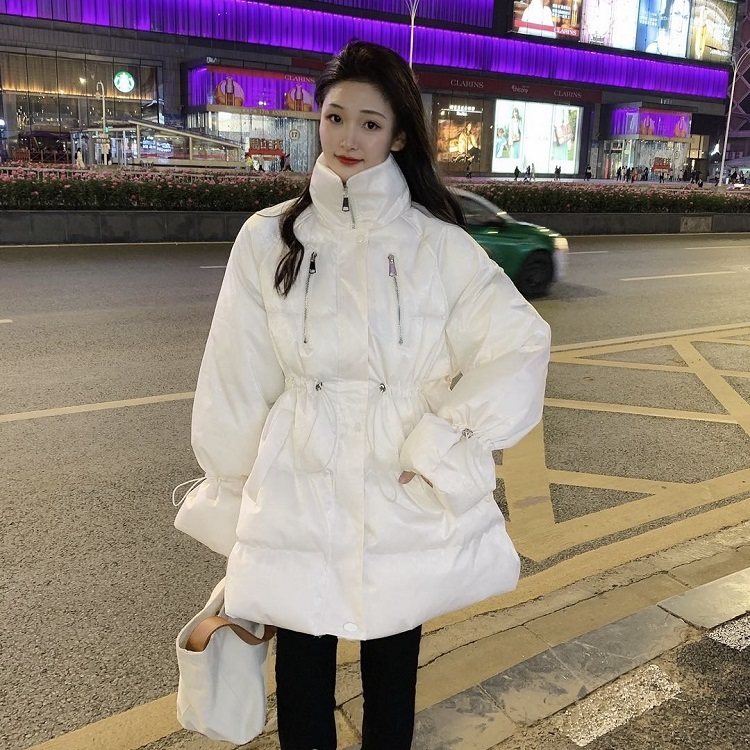 Korean version of fairy trumpet sleeve small man with drawstring waist closing warm cotton jacket