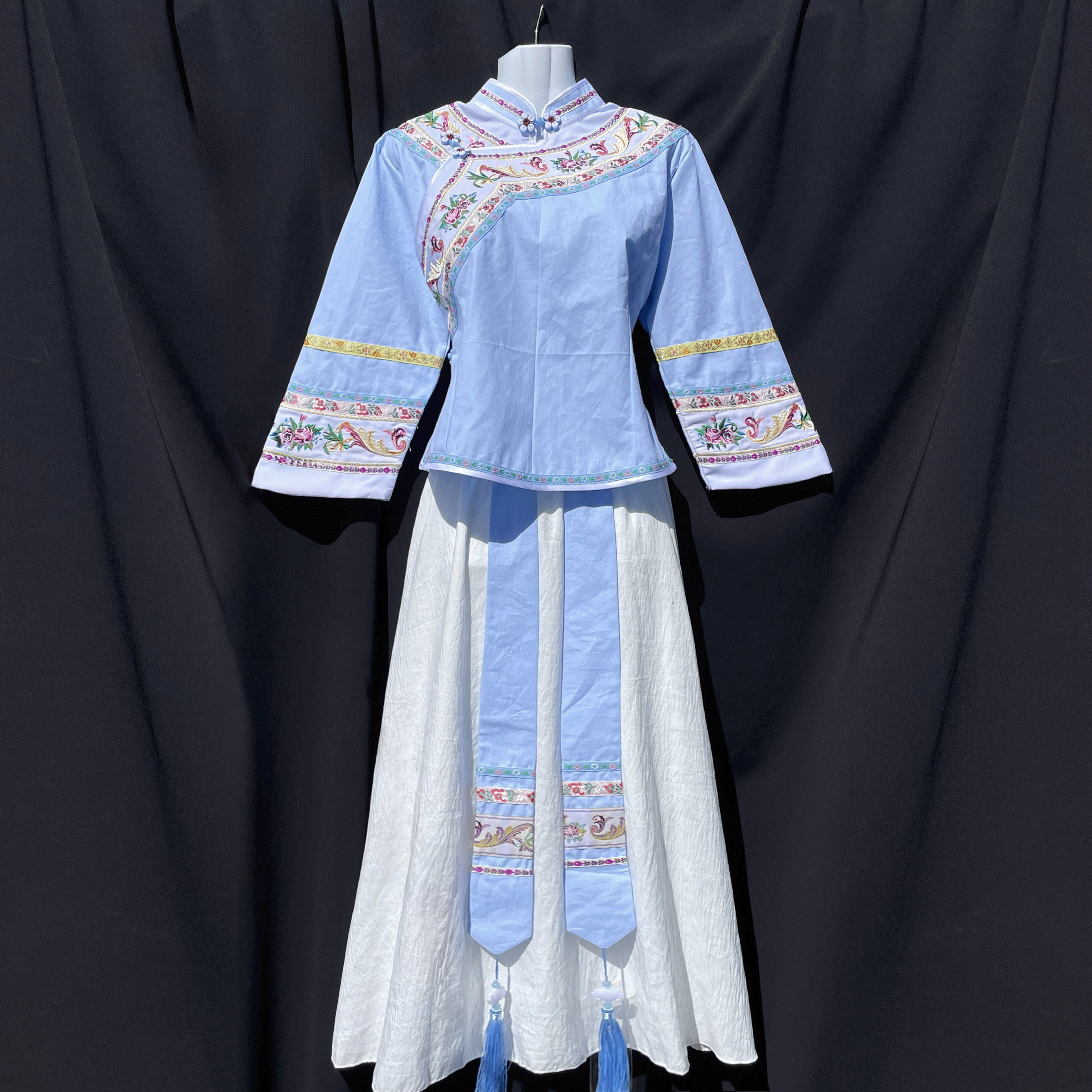 贵州少数民族布依族壮族服装服饰套装浅蓝衣服土布休闲套装女