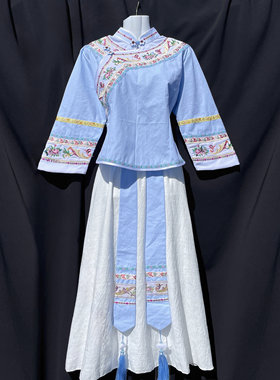 贵州少数民族布依族壮族服装服饰套装浅蓝衣服土布休闲套装女