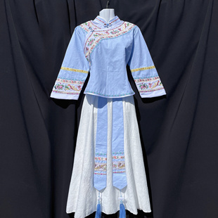 贵州少数民族布依族壮族服装服饰套装浅蓝衣服土布休闲套装女