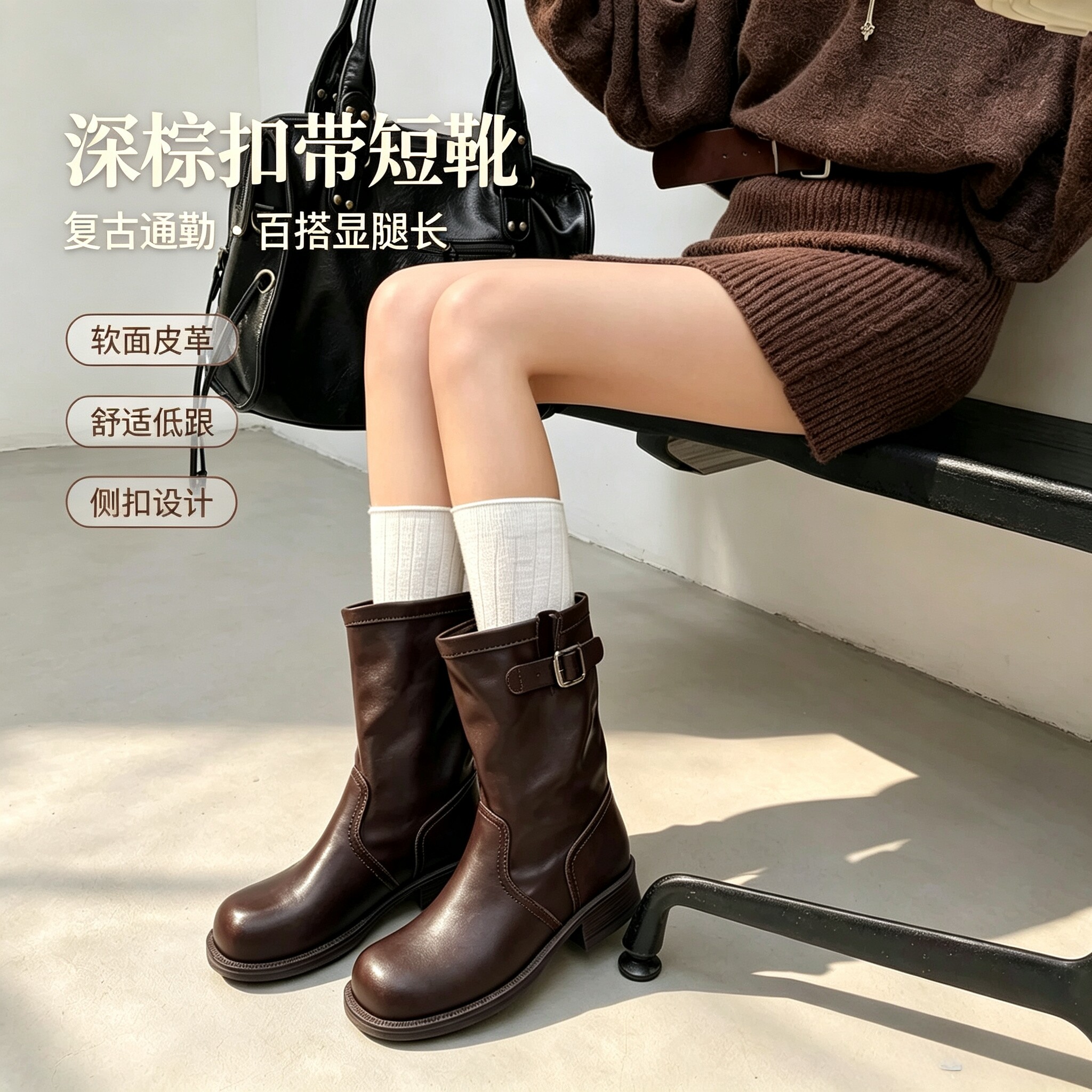 2026秋冬英伦机车皮带扣女靴