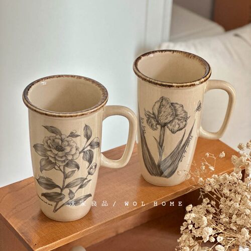 马克杯复古花卉大容量法式