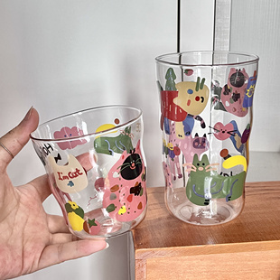 WOL HOME可爱卡通玻璃杯耐热牛奶杯咖啡杯水杯啤酒颜值高硼硅杯子