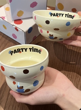 WOL HOME可爱点点熊陶瓷手握马克杯早餐碗牛奶杯水杯办公室咖啡杯