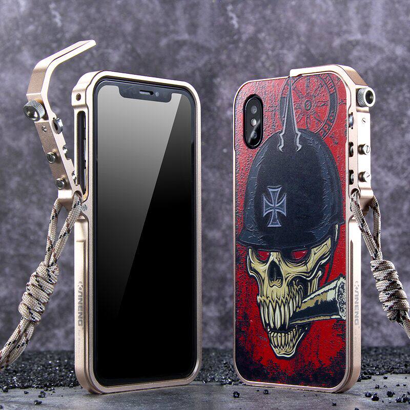 KANENG Mechanical Arm Trigger Aluminum Bumper Metal Frame 3D Cameo Back Cover Case for Apple iPhone X