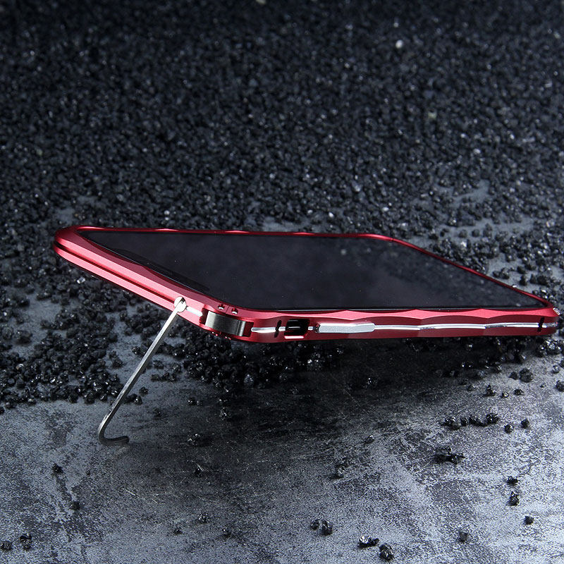 iMatch Slim Light Aluminum Metal Shockproof Bumper Case with Kickstand for Apple iPhone X