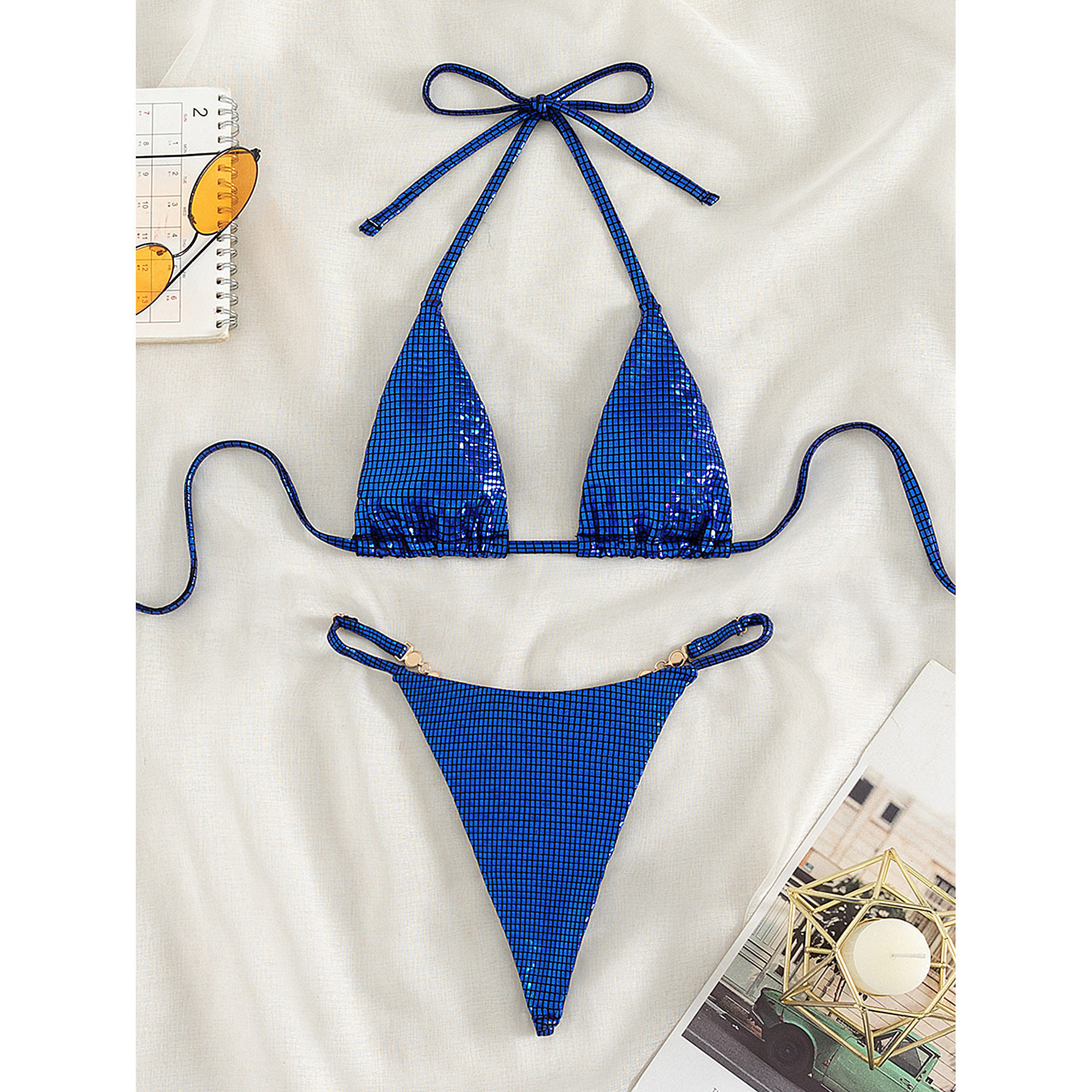 thumbnail for Thong Jewel Triangle Split Swimsuit Feminine Beach Bikini Split bikini swimsuit