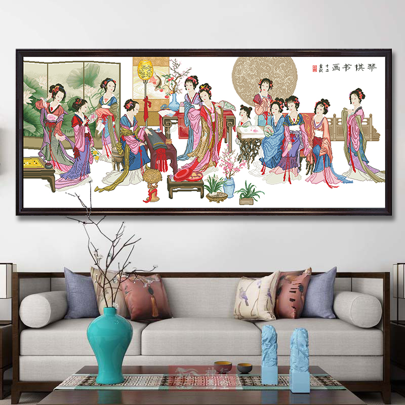 新中式琴棋书画点钻十二金钗横版