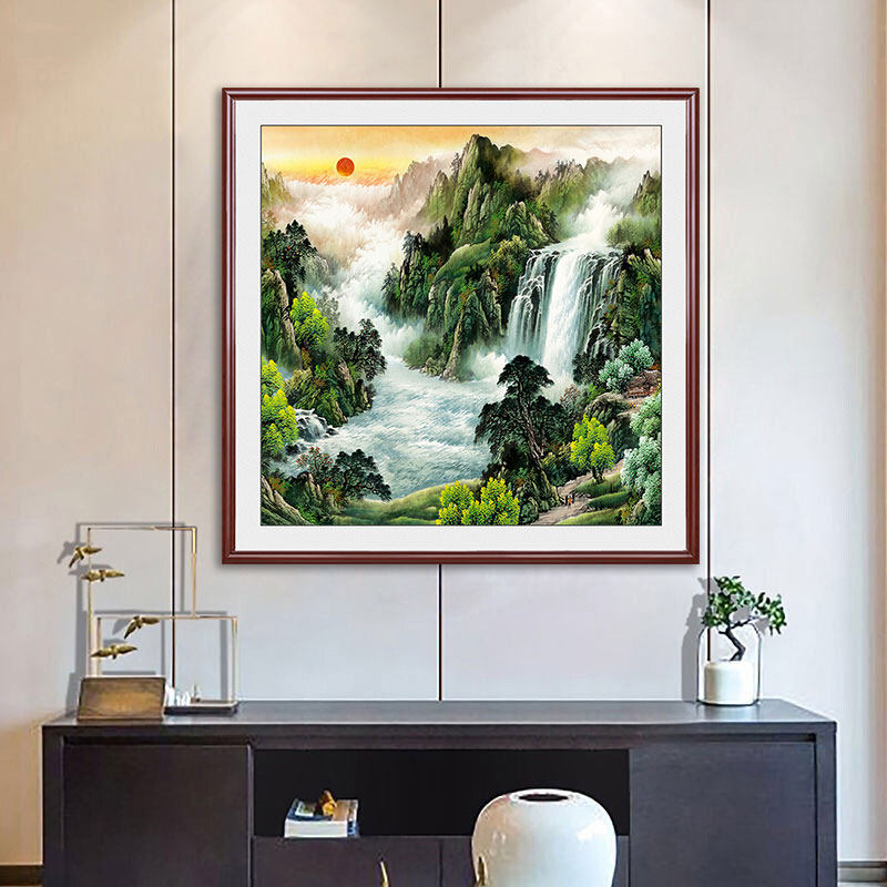 流水生财钻石画手工钻石贴满钻山水风景画家用客厅大气点钻十字绣