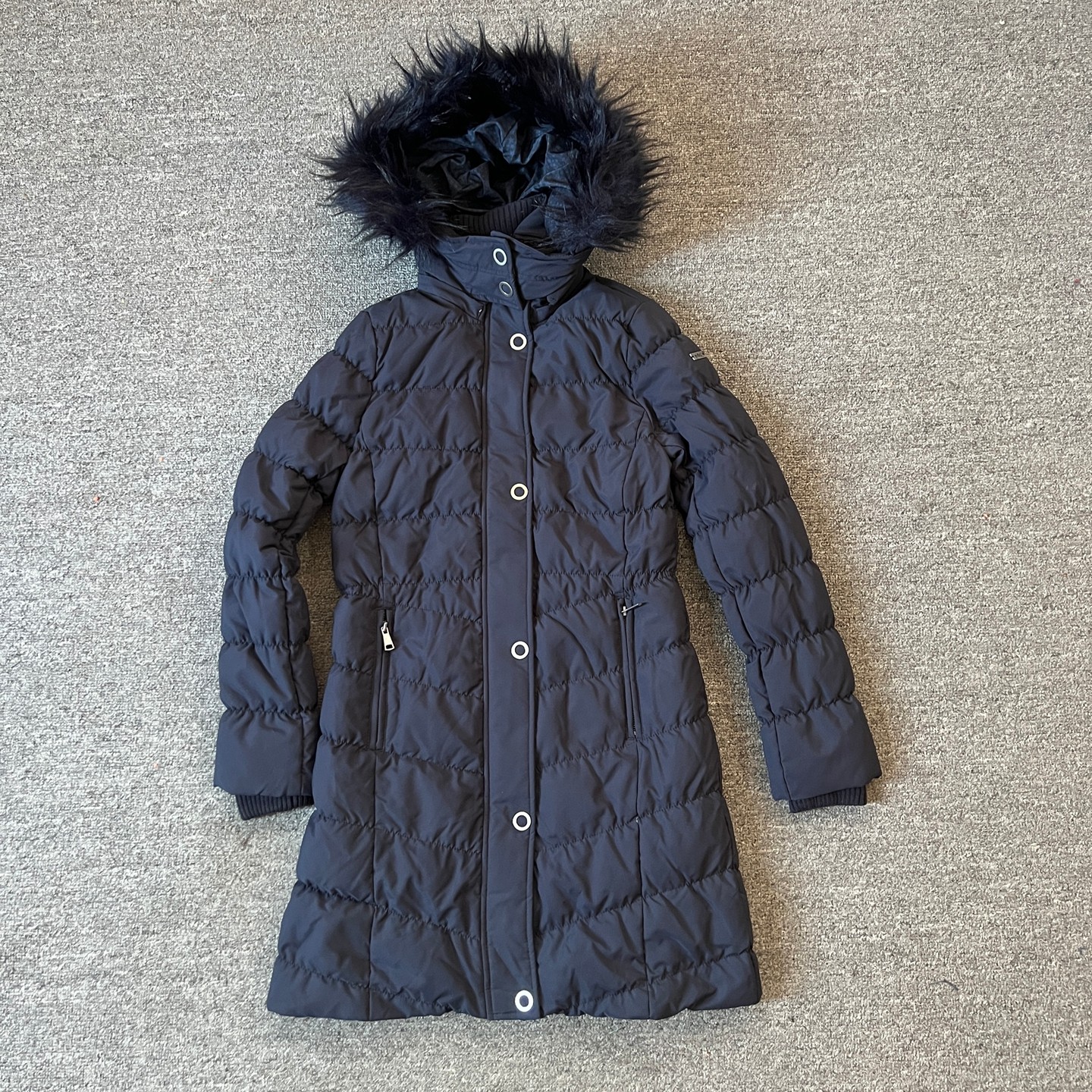 2026品牌大童修身瘦冬季连帽保暖中长款女款少女藏青黑色羽绒服