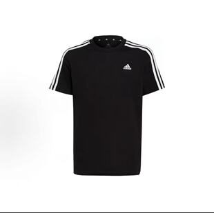 adidas ESSENTIALST恤印花经典款三条杠运动休闲圆领短袖黑HR6330