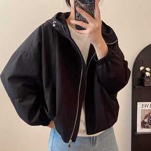 夹克上衣春 宽松休闲百搭显瘦白色短款 欧版 连帽外套女2026米派新款