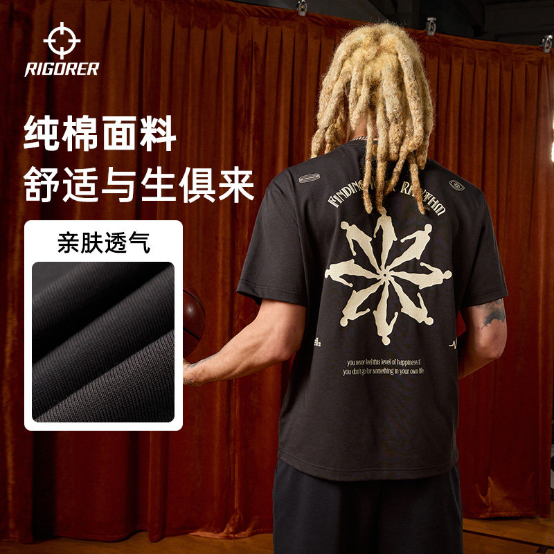 准者重磅纯棉短袖T恤男子夏季新款美式印花运动潮流宽松半袖上衣