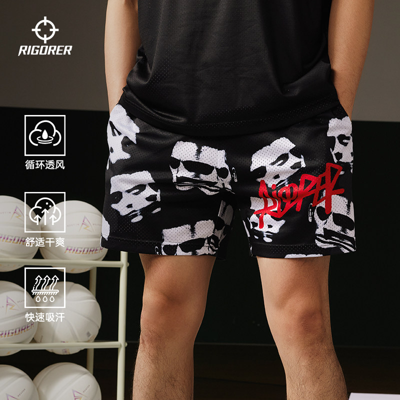 准者美式四分短裤2026夏季新款男女透气印花短裤潮流休闲针织短裤