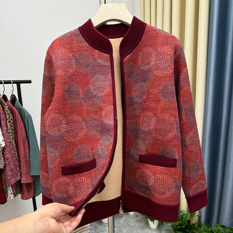 老年人冬装女加绒加厚外套妈妈衣