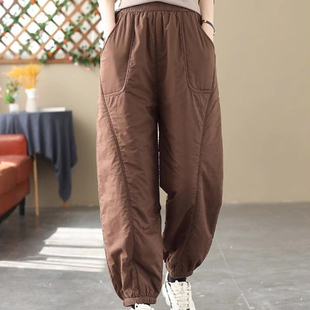 子女哈伦萝卜宽松束脚裤 抗寒保暖夹棉裤 子款 欧货港风秋冬新休闲裤