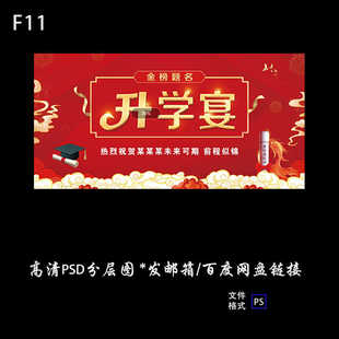 中式红色升学宴谢师宴金榜题名喷绘布高清布置psd制作源文件素材