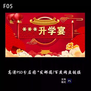 中式红色升学宴谢师宴金榜题名喷绘布高清布置psd制作源文件素材