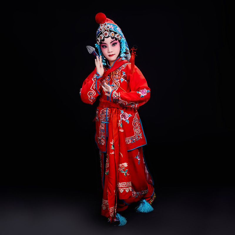 女童京剧武旦衣少儿戏服女童戏曲演出服装刀马旦白蛇传盗仙草打衣
