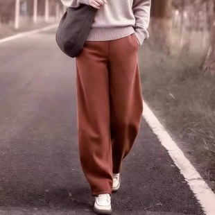 2025秋冬季加绒镰刀裤女宽松休闲保暖阔腿裤加厚款显瘦香蕉裤卫裤