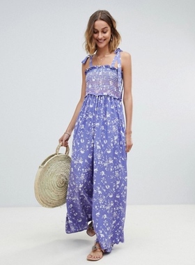 特价清仓FP原D  松紧缩褶上身 显瘦显腿长可调系带肩带阔腿连体裤