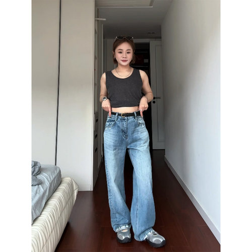 XUZI YU.小个子定制早春新品复古风水洗直筒牛仔裤女7746-K68239