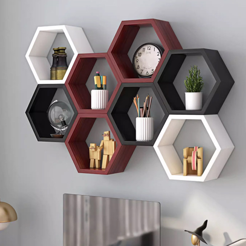 创意ins六边形蜂窝格子柜实木装饰背景墙上壁挂六角框置物架搁板,住宅家具,书架,淘宝优惠券,粉丝福利购,淘宝优惠卷