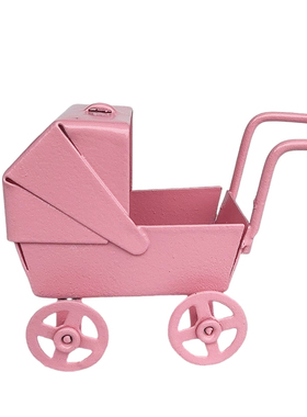 1:12娃娃屋dollhouse迷你模型场景配件道具 黑色铁艺婴儿推车篷车