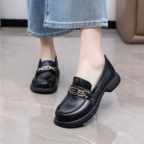 温州乐福鞋女2025春秋新款女鞋百搭小皮鞋英伦风一脚蹬软底单鞋子