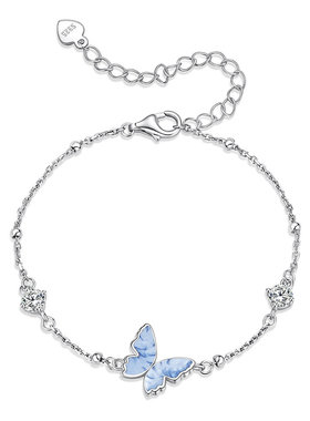 原创蓝色滴油蝴蝶手链女跨境简约森系s925纯银手链