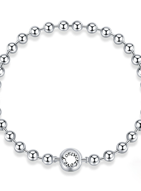 新款s925纯银圆珠手链男女 欧美简约风镀白金手饰品