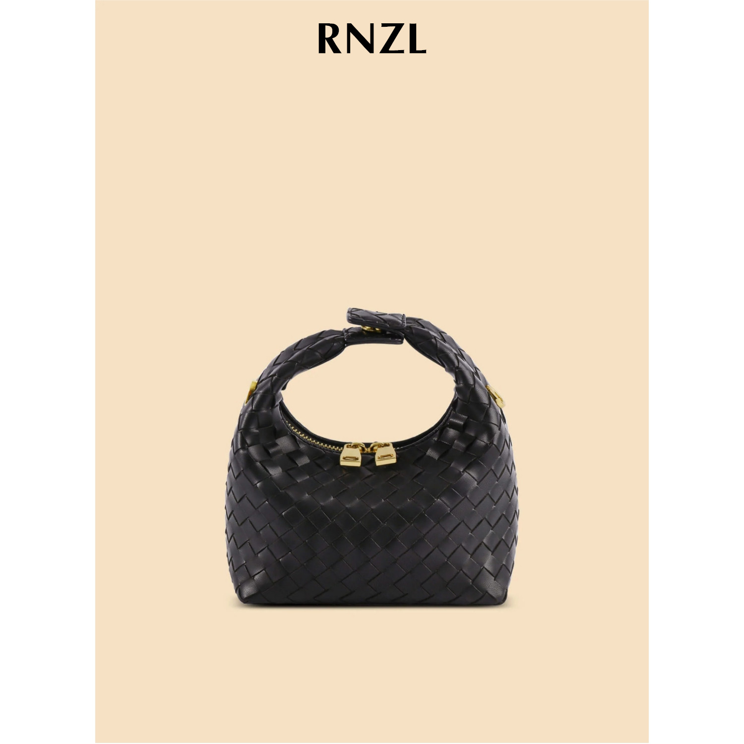 RNZL  编织链条黑色时尚单肩斜挎包女简约风格小众设计感手提包