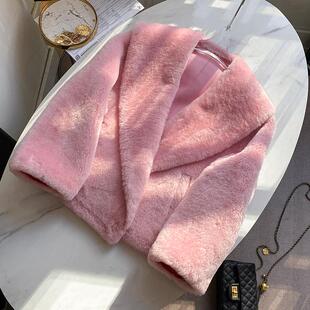 西班牙进口原生态皮毛一体女外套显瘦时尚年轻款披肩领小个子皮草