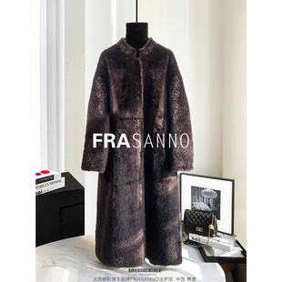 FRASANNO西班牙拉贡天然皮毛一体女长款 皮草立领保暖 外套显瘦时尚