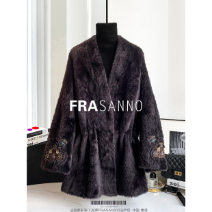 重工刺绣时尚 拉贡皮草中长款 慵懒风 皮毛一体女外套新款 FRASANNO