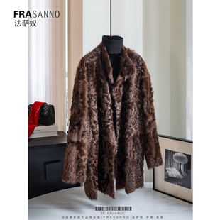 FRASANNO【黑标级】小湖羊皮草女外套中长款 两面穿立领 皮毛一体