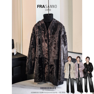 FRASANO 两面穿小湖羊女外套气质V领中长皮草皮毛一体 黑标系列