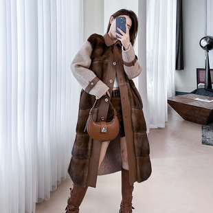 气质鹅绒 貂皮大衣羊毛时尚 天鹅绒水貂皮草外套女中长款 2024冬新款