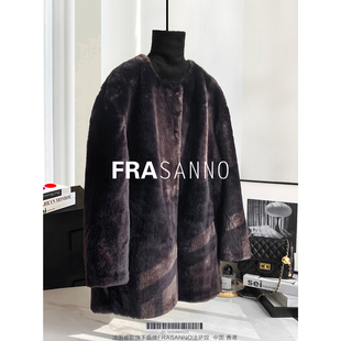 皮草宽松显瘦时尚 纯进口皮毛一体女外套中长款 超柔软 FRASANNO