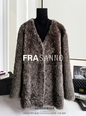 FRASANNO猫灰色法国拉贡皮毛一体女皮草外套中长款气质V领年轻款
