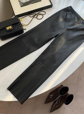 100%纯皮绵羊皮弹力女皮裤2025年春季新款羊皮九分裤显瘦时尚百搭