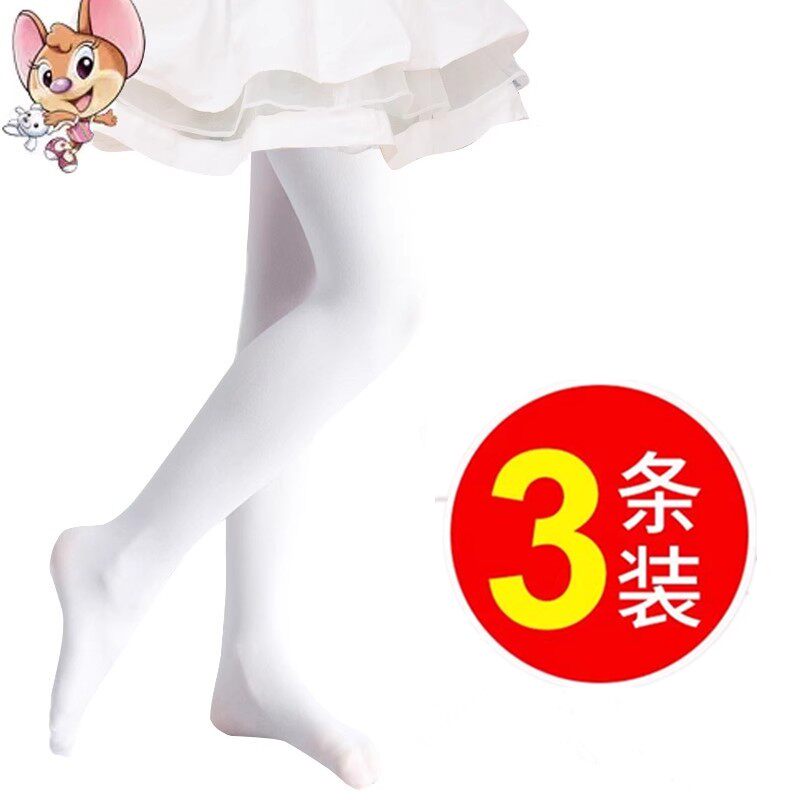 六指鼠儿童舞蹈袜连裤袜女童白色图片