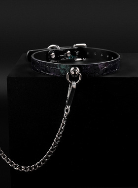 男女款项圈choker皮革脖圈黑色炫彩牵引绳字母圈牵狗链K9定制sub