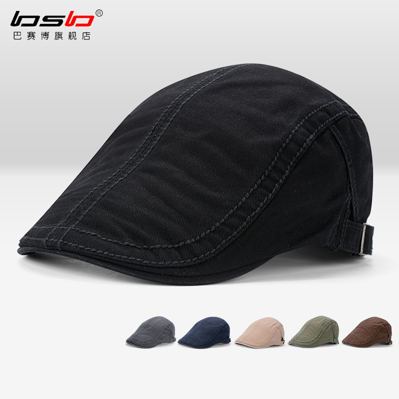 帽子男夏天棉帽透气鸭舌帽韩版潮流青年贝雷帽休闲黑色英伦前进帽