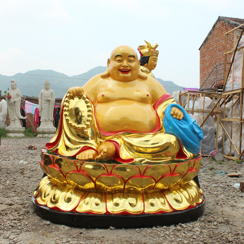 大肚弥勒佛招财笑佛弥勒菩萨摩诃萨寺庙桌面摆件树脂玻璃钢佛像