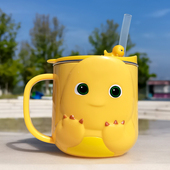 奶龙儿童水杯牛奶316不锈钢宝宝喝水学饮杯家用刻度幼儿园送吸管